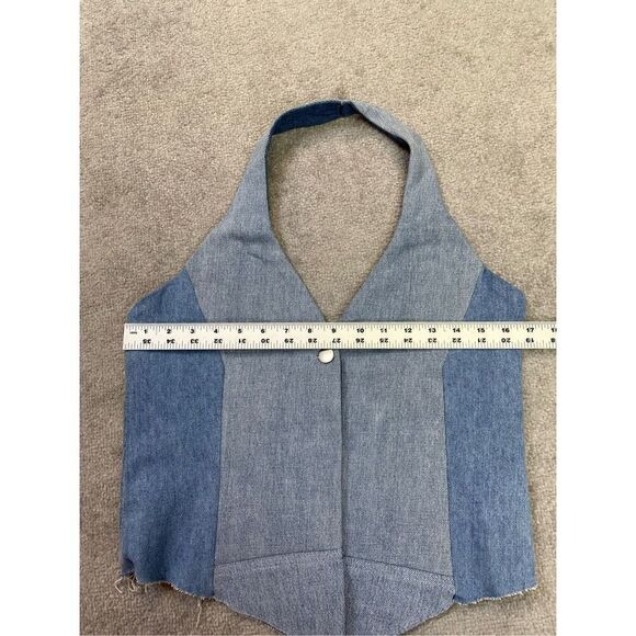 Free People X Tricia Fix Womens Two Tone Split Denim Halter Vest Blue XS NWT - Picture 7 of 7
